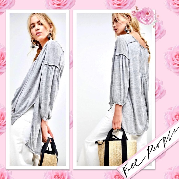 Free People We The Free Just A Henley in Grey Heather - Picture 2 of 11